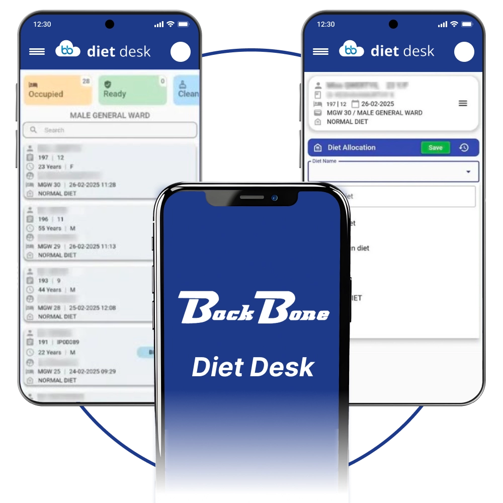 Diet desk app helping hospitals manage patient nutrition plans, meal schedules, and dietary records.