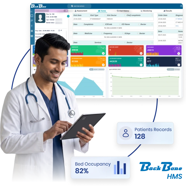 Hospital management software simplifying patient care, billing, appointments, and hospital operations.