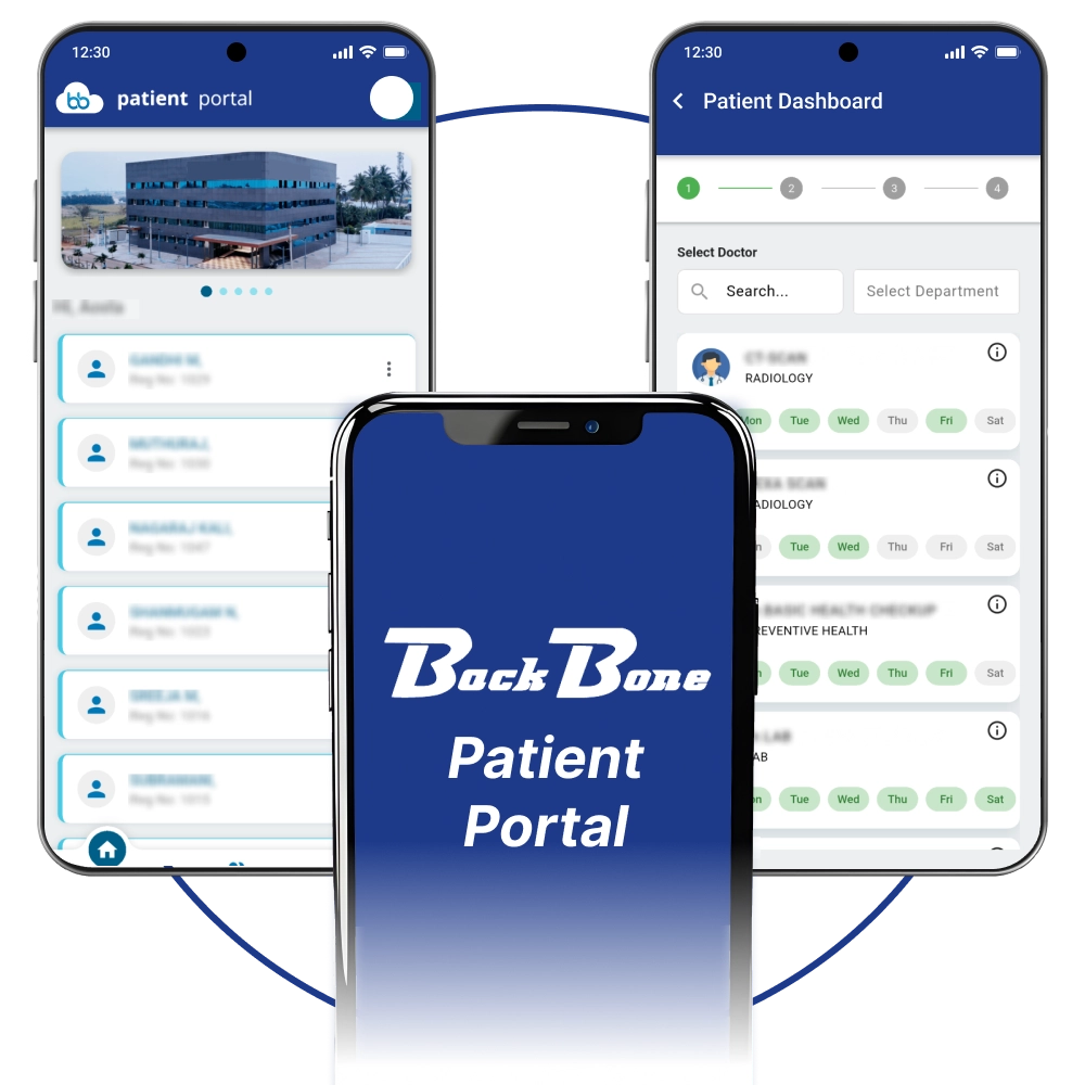 Patient portal enabling secure access to medical records, appointments, reports, and healthcare services.